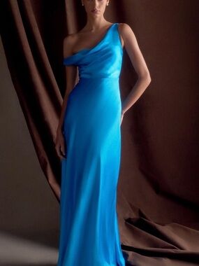 Meshki Off-Shoulder Bright Blue Evening Gown
